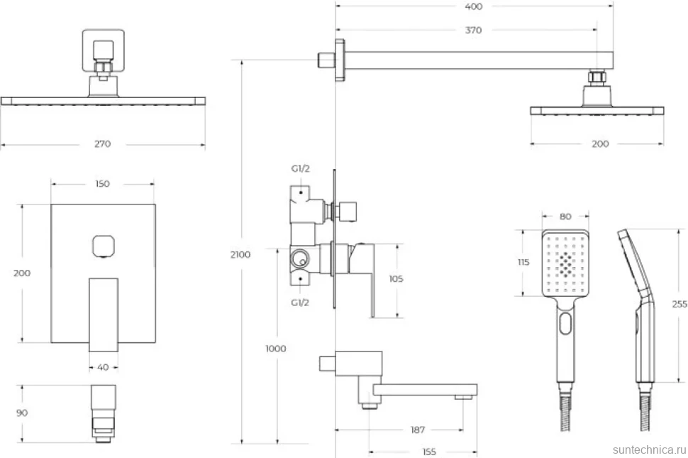Душевой комплект Cezares Slider SLIDER-VDSET-01 С ВНУТРЕННЕЙ ЧАСТЬЮ, хром