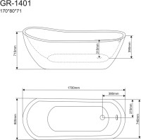 Акриловая ванна Grossman GR-1401 170x80 см, отдельностоящая, белая, овальная, с каркасом, со сливом-переливом