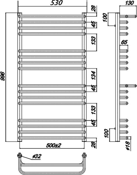 Полотенцесушитель водяной Ravak Optima 0_W 500x100