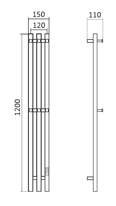 Полотенцесушитель электрический Маргроид Inaro профильный Inaro-12012-057-9006 120x15 см, подключение справа, сатиновый хром, I-образный