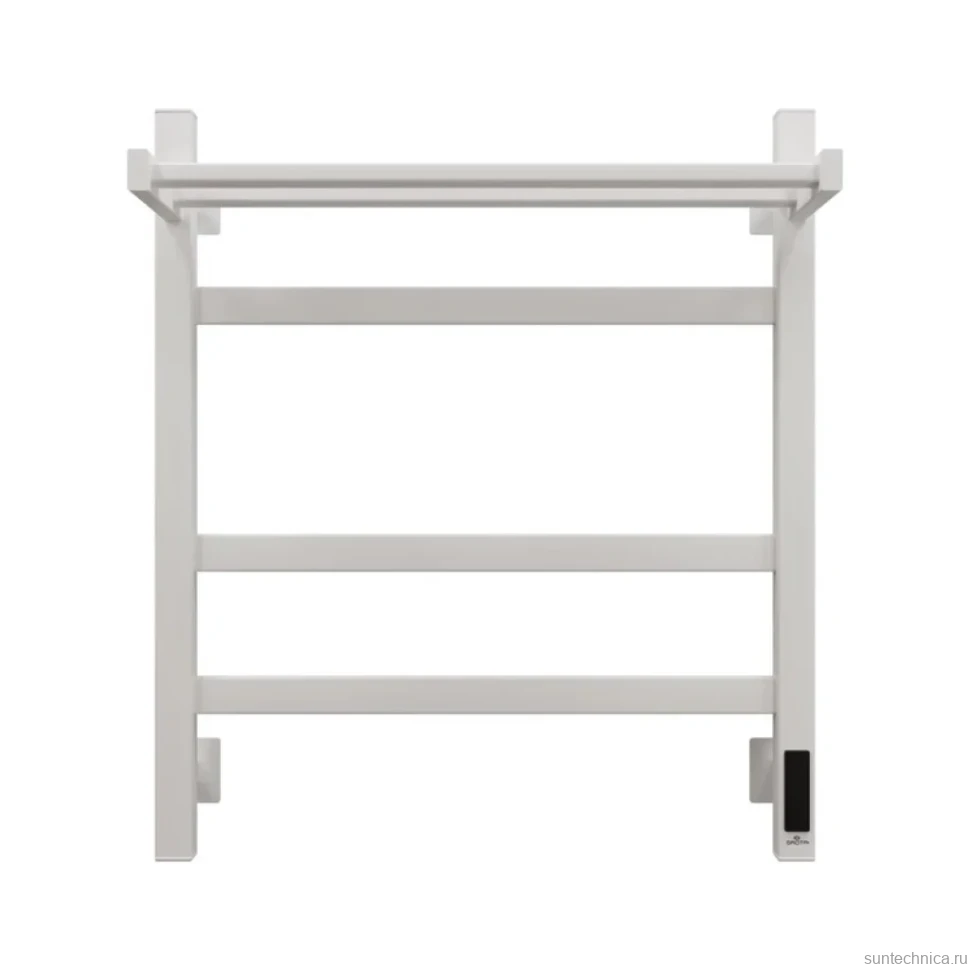 Полотенцесушитель электрический Grota Tela 530х600 RAL9016 EL 60x55 см, подключение справа, слева, скрытое подключение справа, матовый белый, лесенка, из стали, с полкой