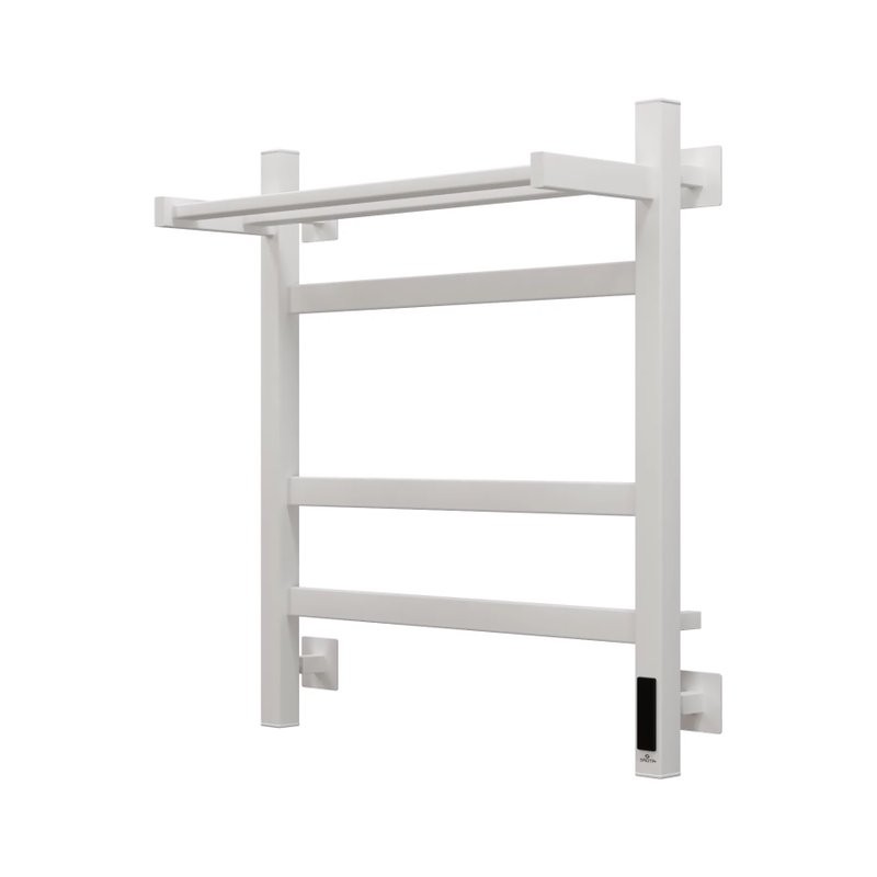 Полотенцесушитель электрический Grota Tela 530х600 RAL9016 EL 60x55 см, подключение справа, слева, скрытое подключение справа, матовый белый, лесенка, из стали, с полкой