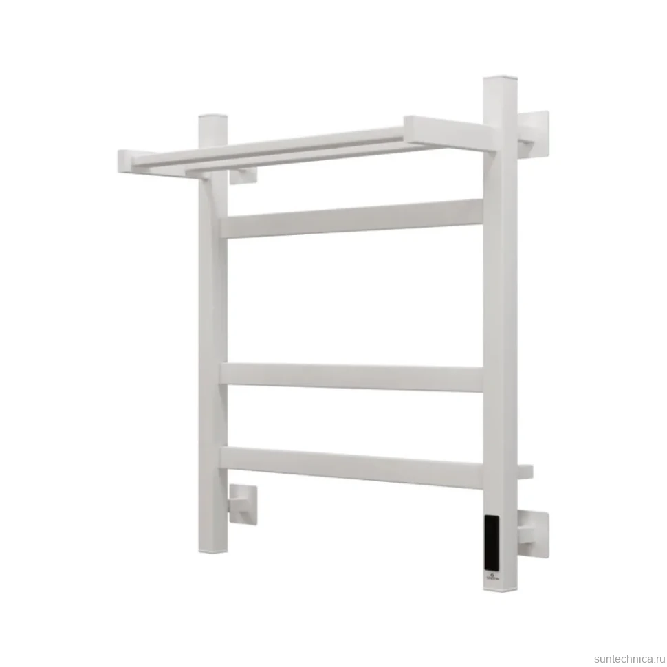 Полотенцесушитель электрический Grota Tela 530х600 RAL9016 EL 60x55 см, подключение справа, слева, скрытое подключение справа, матовый белый, лесенка, из стали, с полкой