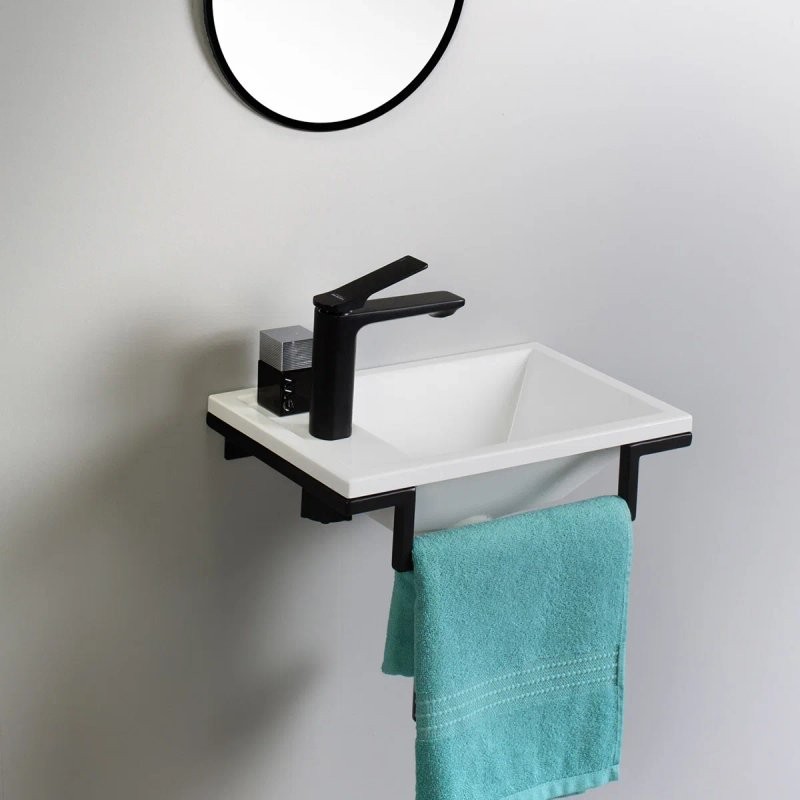 Консоль с раковиной Belux Мини 40 подвесная, цвет консоли черный, сифон квадратный, черный