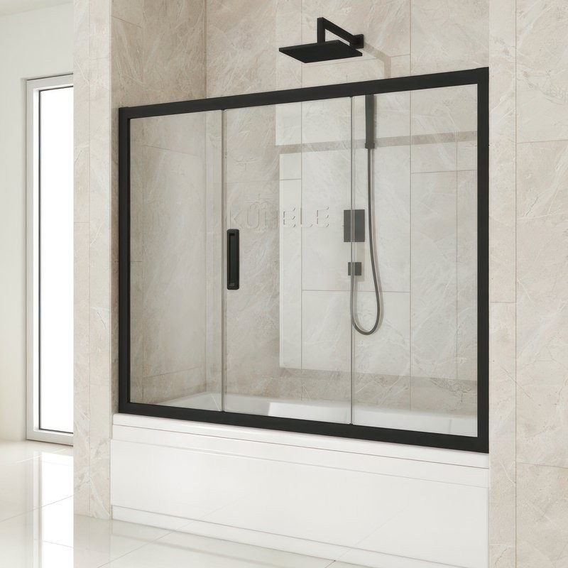 Шторка на ванну Kubele DE019 P3-CLN-BLMT 175х150 см, профиль матовый черный