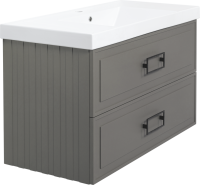 Тумба с раковиной La Fenice Cubo Twin 100 подвесная, cappuccino, ручки черные, раковина Cubo 100