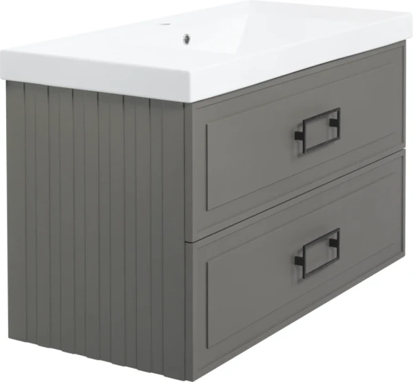 Тумба с раковиной La Fenice Cubo Twin 100 подвесная, cappuccino, ручки черные, раковина Cubo 100
