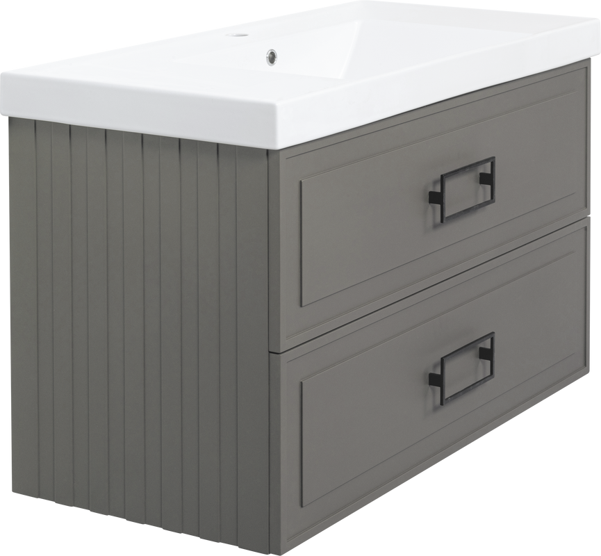 Тумба с раковиной La Fenice Cubo Twin 100 подвесная, cappuccino, ручки черные, раковина Cubo 100