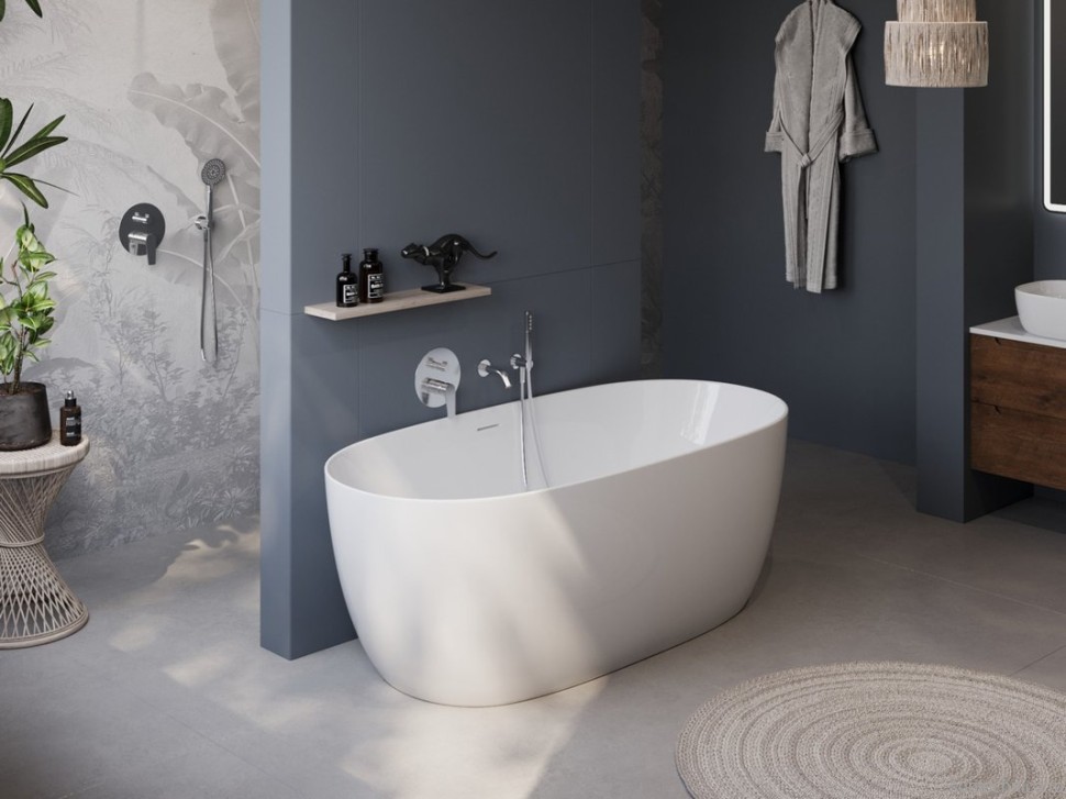 Акриловая ванна BelBagno BB415 170x80 см, отдельностоящая, белая, овальная, со сливом-переливом, с донным клапаном