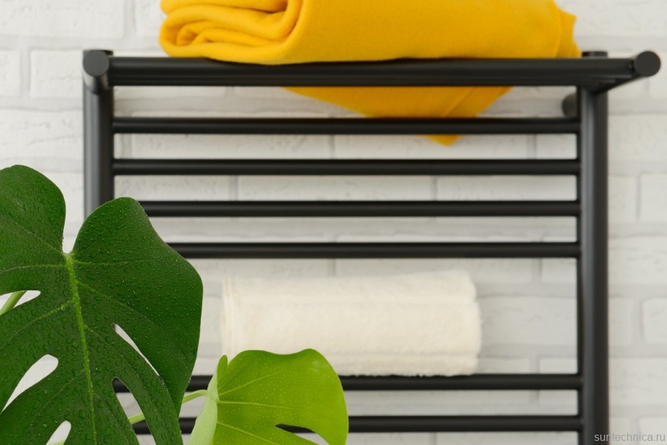 Полотенцесушитель электрический Сунержа Богема 3.1 31-6006-1260 130x65 см, подключение слева, матовый черный, лесенка, с полкой