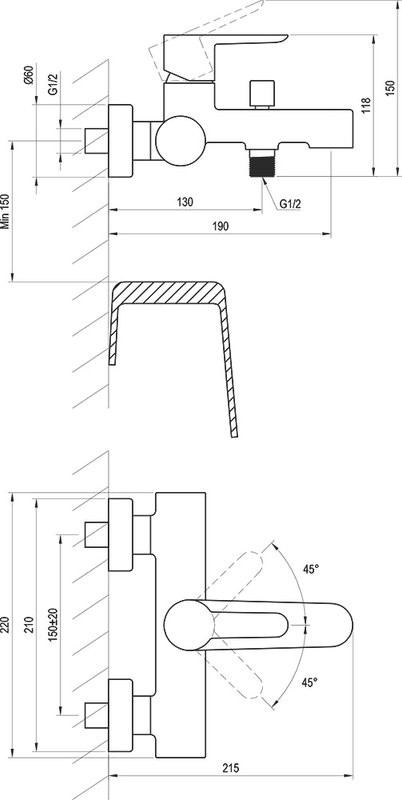 Смеситель для ванны с душем Ravak Puri PU 022.21/150 матовый черный