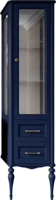 Шкаф пенал для ванной ValenHouse Эстетика R, витрина, синий, ручки золото