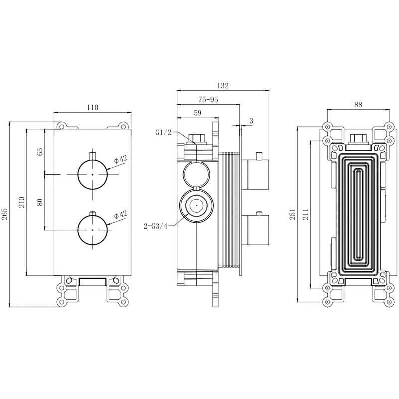 Термостатический смеситель встраиваемый Splendy Passion PA204U2T2NB С ВНУТРЕННЕЙ ЧАСТЬЮ, никель брашированный