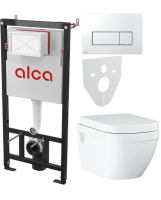 Комплект Унитаз подвесной Grohe Euro Ceramic 39703000 безободковый + Инсталляция AlcaPlast AM101/1120-4:1 RU M571-0001 кнопка смыва хром