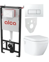 Комплект Унитаз подвесной Grohe Euro Ceramic 39703000 безободковый + Инсталляция AlcaPlast AM101/1120-4:1 RU M571-0001 кнопка смыва хром