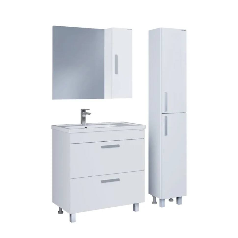 Тумба с раковиной Grossman Neo 80 эмаль, с ящиками, глянцевая белая