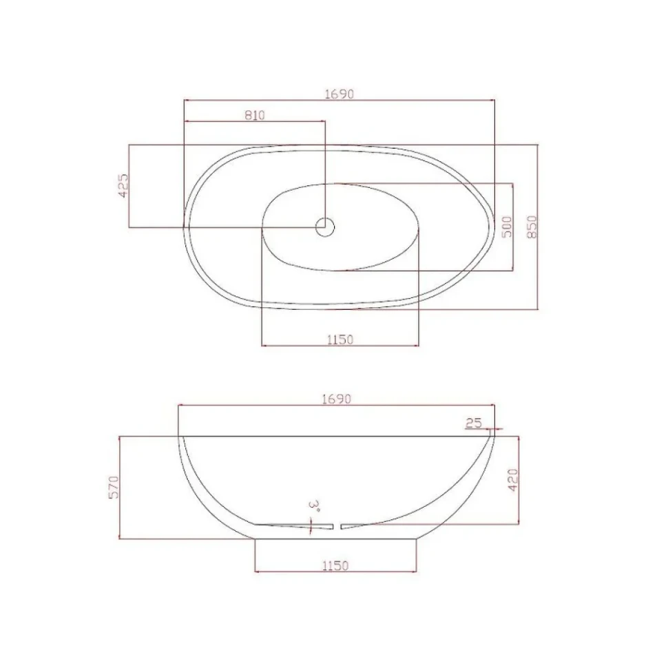 Ванна акриловая Azario LEEDS 1685х840х580, свободностоящая, в комплекте с сифоном и металлической рамой (LEE17085)