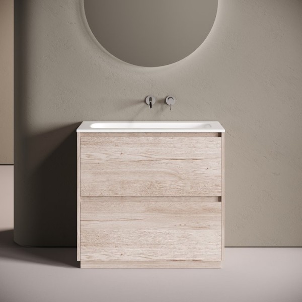Тумба с раковиной Sancos Libra Floor 90 напольный, дуб галифакс натуральный, раковина СN7019wx