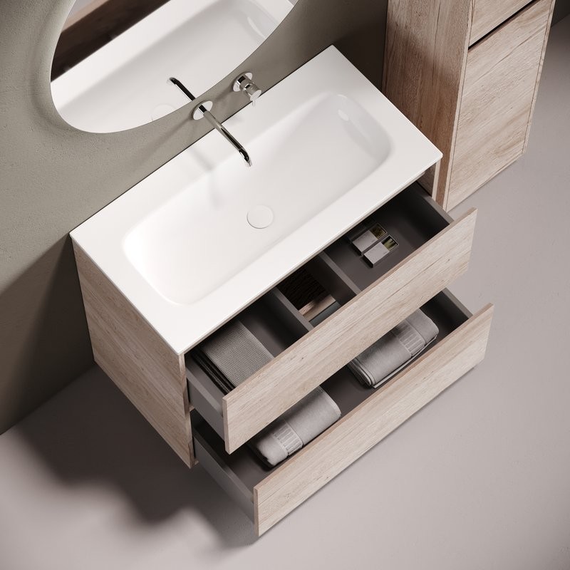 Тумба с раковиной Sancos Libra Floor 90 напольный, дуб галифакс натуральный, раковина СN7019wx