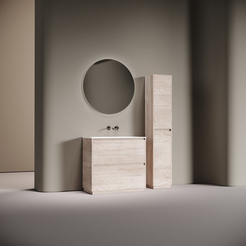 Тумба с раковиной Sancos Libra Floor 90 напольный, дуб галифакс натуральный, раковина СN7019wx