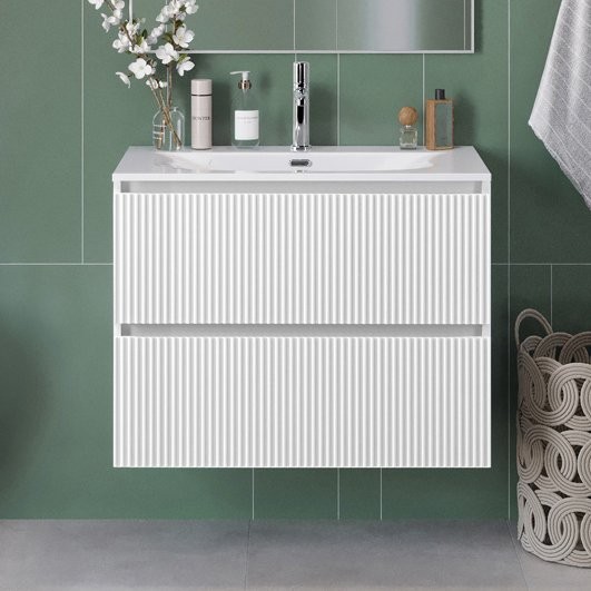 Тумба с раковиной BelBagno Uno 80 подвесная, 2 ящика, bianco opaco