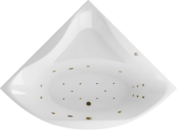 Акриловая ванна Excellent Glamour Ultra 150x150 см, угловая, встраиваемая, с гидромассажем, белая, четверть круга, с каркасом, с сиденьем, со сливом-переливом, фурнитура бронза
