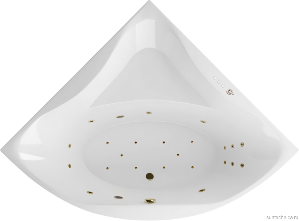 Акриловая ванна Excellent Glamour Ultra 150x150 см, угловая, встраиваемая, с гидромассажем, белая, четверть круга, с каркасом, с сиденьем, со сливом-переливом, фурнитура бронза