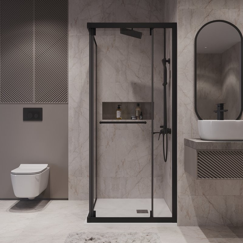 Душевой уголок Niagara Nova NG-6835-34BLACK 100x100, профиль черный матовый, стекло прозрачное