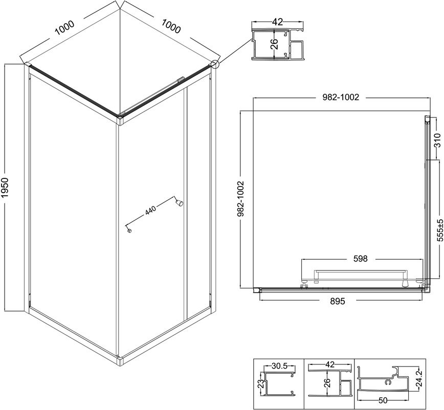 Душевой уголок Niagara Nova NG-6835-34BLACK 100x100, профиль черный матовый, стекло прозрачное