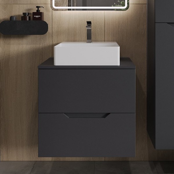 Тумба с раковиной Orange Line 60 подвесная, 2 ящика, матовый графит с раковиной B04-405W