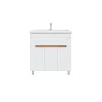 Тумба под раковину без столешницы SanStar Модена 80 напольная, глянцевая белая, дуб вотан