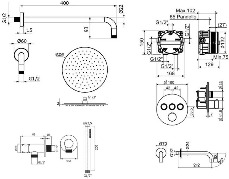 Душевой комплект Plumberia Selection PSBOX KITPSB03NO60 С ВНУТРЕННЕЙ ЧАСТЬЮ, хром
