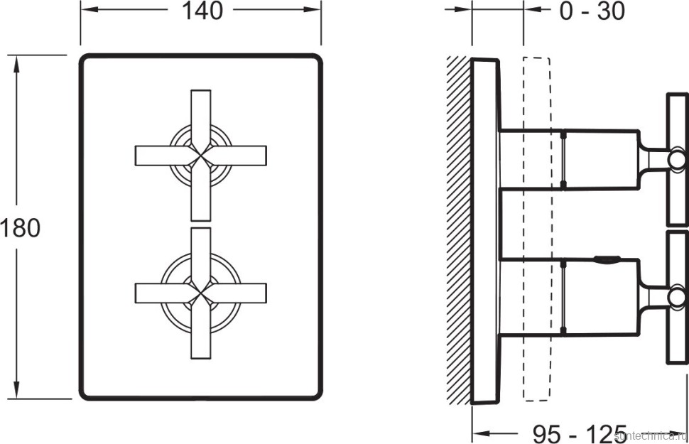 Термостатический смеситель встраиваемый Jacob Delafon Modulo E75388-CP для душа