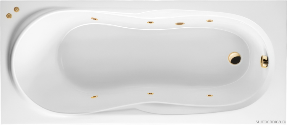 Акриловая ванна Excellent Sekwana Soft 170x75 см, встраиваемая, с гидромассажем, белая, с каркасом, со сливом-переливом, фурнитура золото