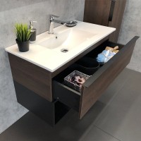 Мебель для ванной комнаты Comforty Франкфурт 90, дуб шоколадно-коричневый, белая раковина
