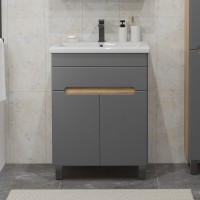 Тумба с раковиной SanStar Модена 50 напольная, графит софт, дуб вотан, раковина Como 50