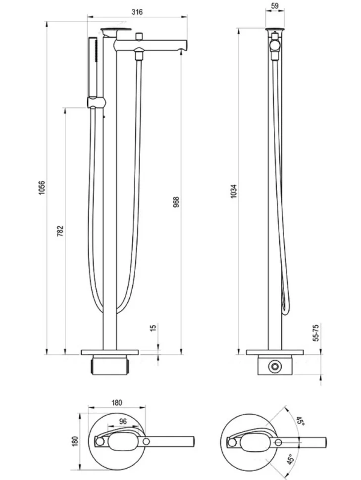 Напольный смеситель для ванны с душем Ravak Spring SG 080.00CR хром