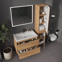 Мебель для ванной комнаты SanStar Riana 80 подвесная, дуб крафт золотой, раковина Como 80