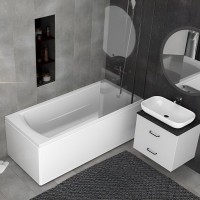 Акриловая ванна 1MarKa Prime Премиум 150x75 см, пристенная, белая, с каркасом, с экраном, со сливом-переливом