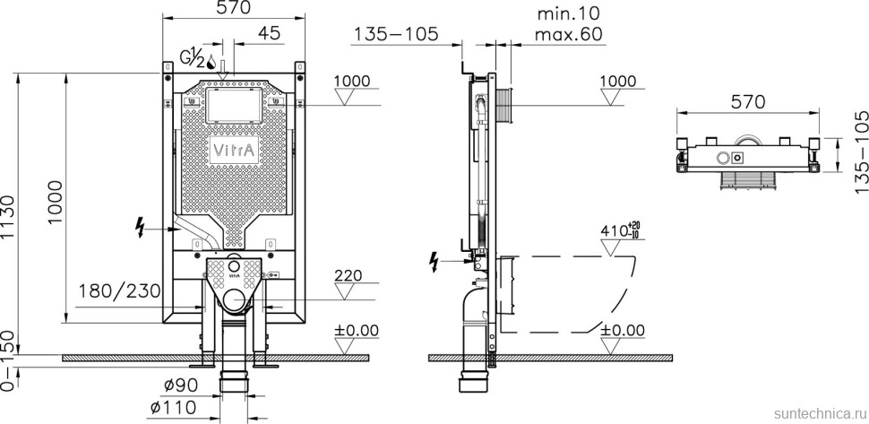 Система инсталляции для унитазов VitrA Vpro 765-5800-01 + Кнопка смыва VitrA Sirius 740-0486 матовый хром