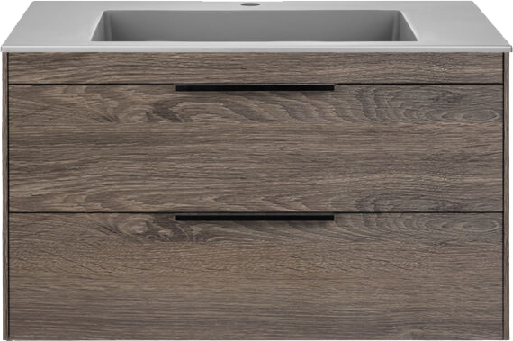 Тумба с раковиной Vincea Chiara 2D 80, 2 ящика, темный дуб, с серой раковиной