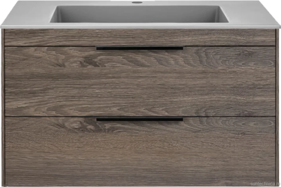 Тумба с раковиной Vincea Chiara 2D 80, 2 ящика, темный дуб, с серой раковиной