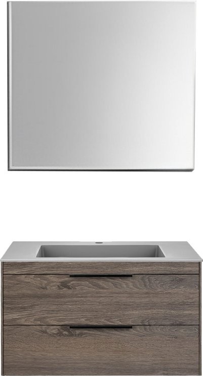 Тумба с раковиной Vincea Chiara 2D 80, 2 ящика, темный дуб, с серой раковиной