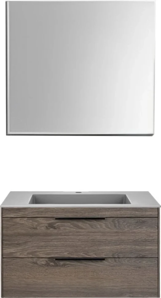 Тумба с раковиной Vincea Chiara 2D 80, 2 ящика, темный дуб, с серой раковиной