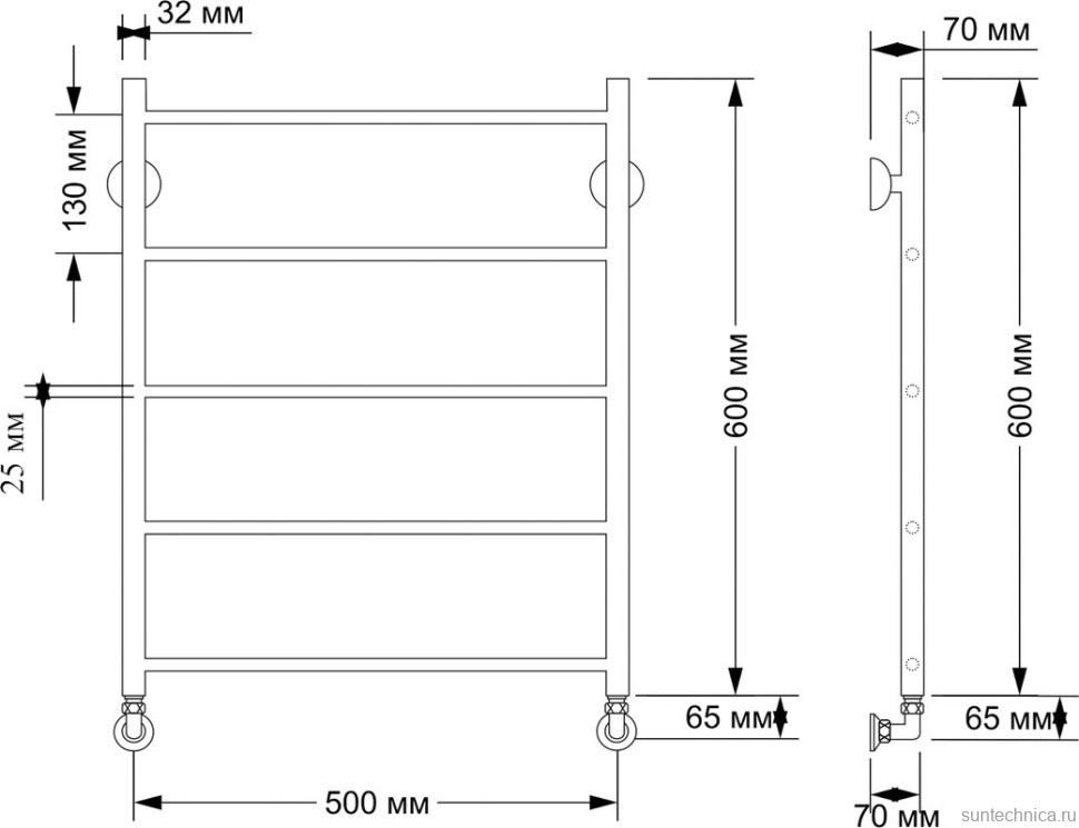 Полотенцесушитель водяной Secado Триада 1 плюс 65x55 см, бронза, лесенка, латунь