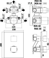 Термостатический смеситель встраиваемый Paffoni Level LEQ519CR/M С ВНУТРЕННЕЙ ЧАСТЬЮ, для ванный с душем, хром