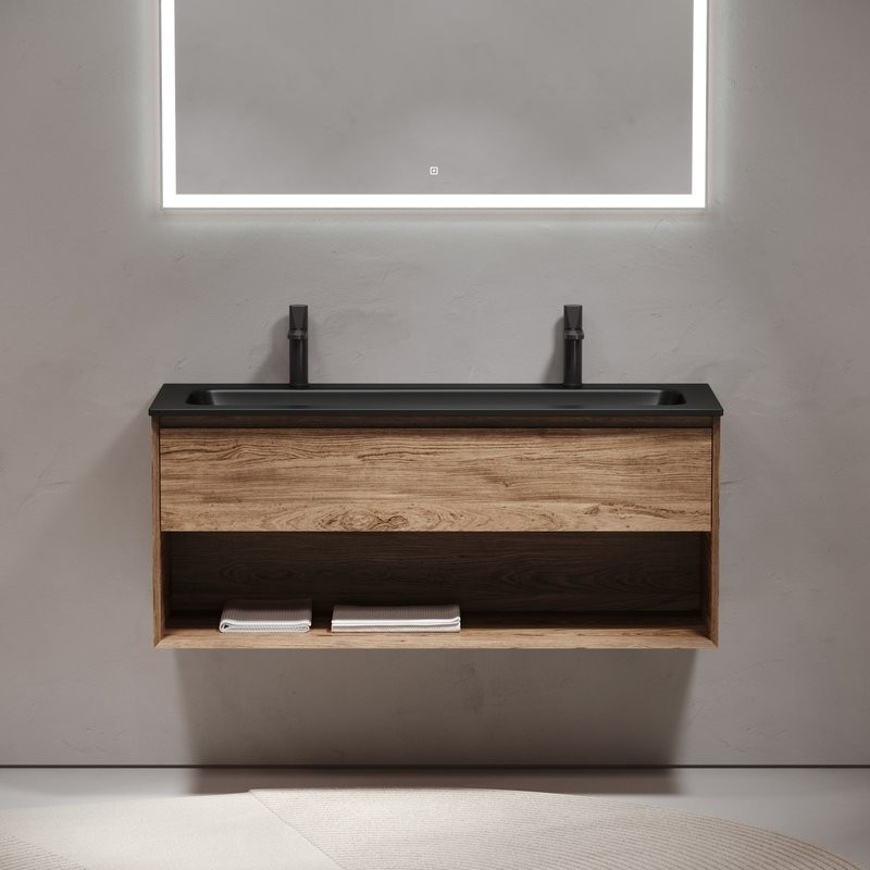 Мебель для ванной комнаты Sancos Marmi 1.0 120 черная раковина, на двоих, дуб чарльстон