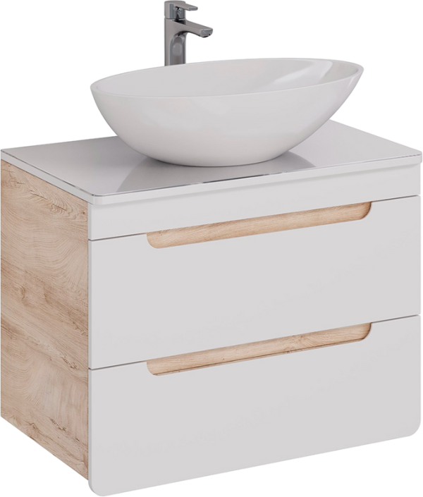 Тумба под раковину со столешницей Lemark Olivia 80 дуб кантри, белая глянцевая