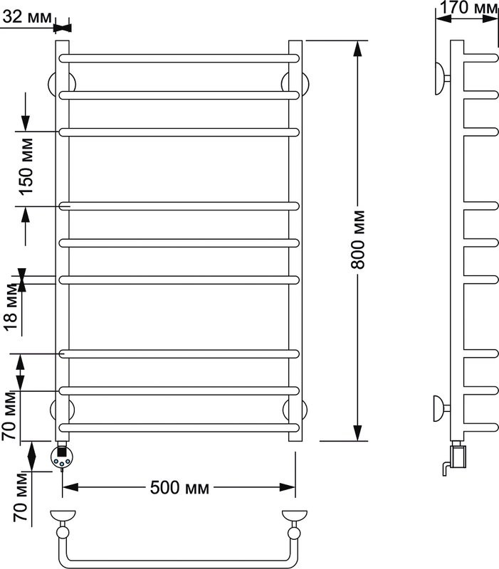 Полотенцесушитель электрический Secado Мерида 3 85x55 см, подключение слева, бронза, лесенка, латунь