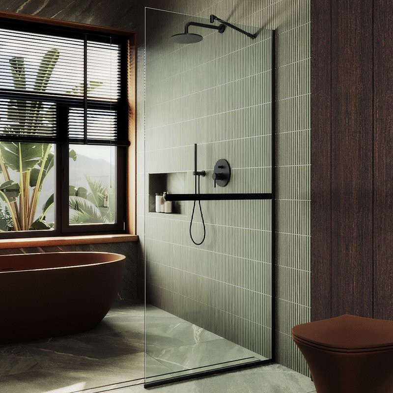 Душевая перегородка Maybahglass MGD-1418-6у 99 см, профиль черный, стекло прозрачное